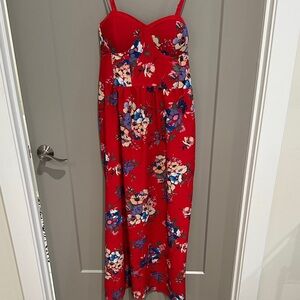 B·O·C Bright Red Floral Maxi Dress with Spaghetti Straps